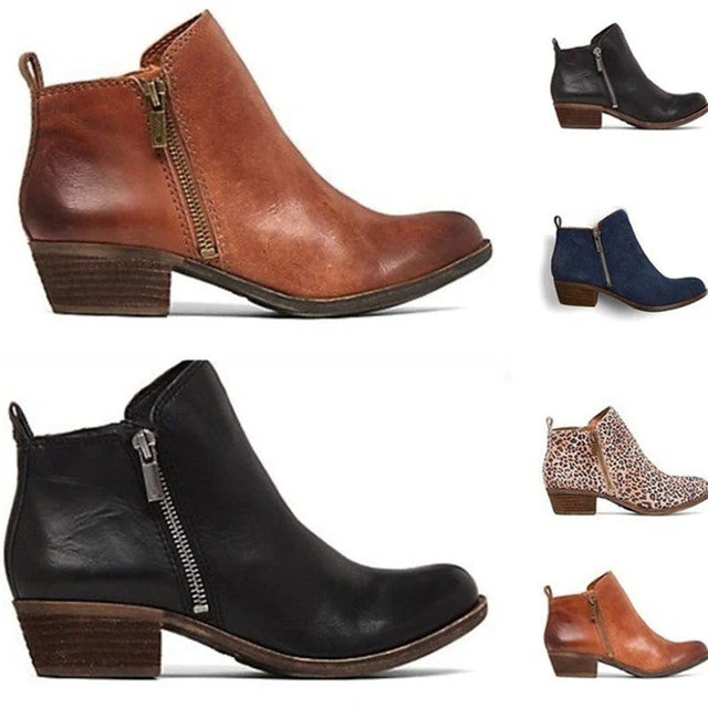 Leder Damen Stiefeletten mit Blockabsatz und seitlichem Reißverschluss – Marit Heidi Mode - Image 2