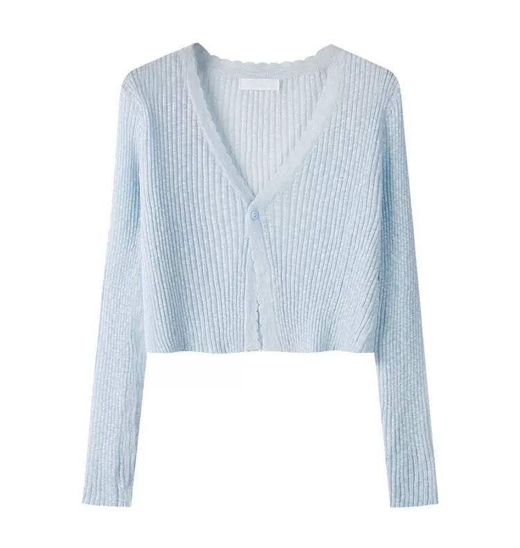 Leichter Damen Strick-Cardigan Sommer Sonnenschutz Jäckchen Blau Kurz - Image 12