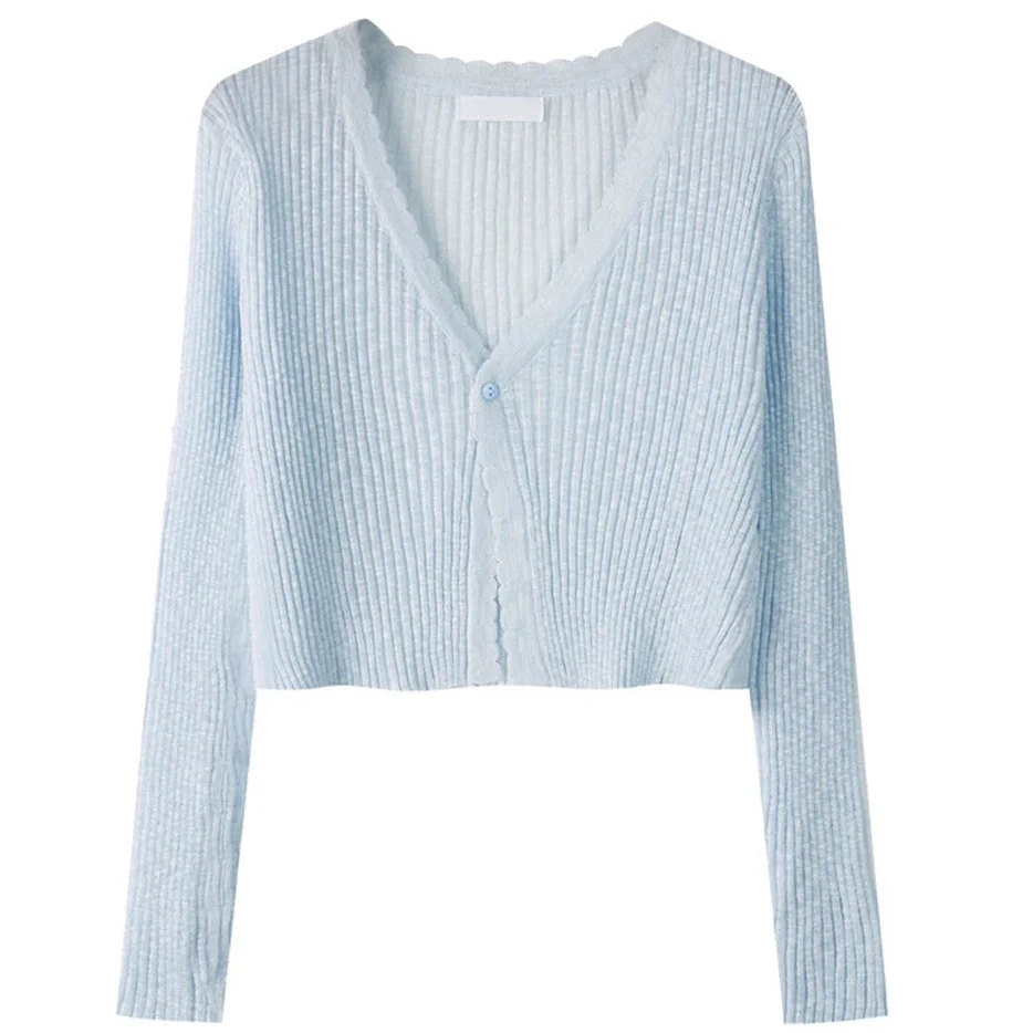 Leichter Damen Strick-Cardigan Sommer Sonnenschutz Jäckchen Blau Kurz - Image 5