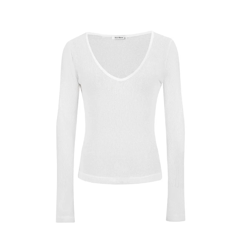 Leichtes Damen Langarm T-Shirt mit V-Ausschnitt und integrierten Cups - Image 6