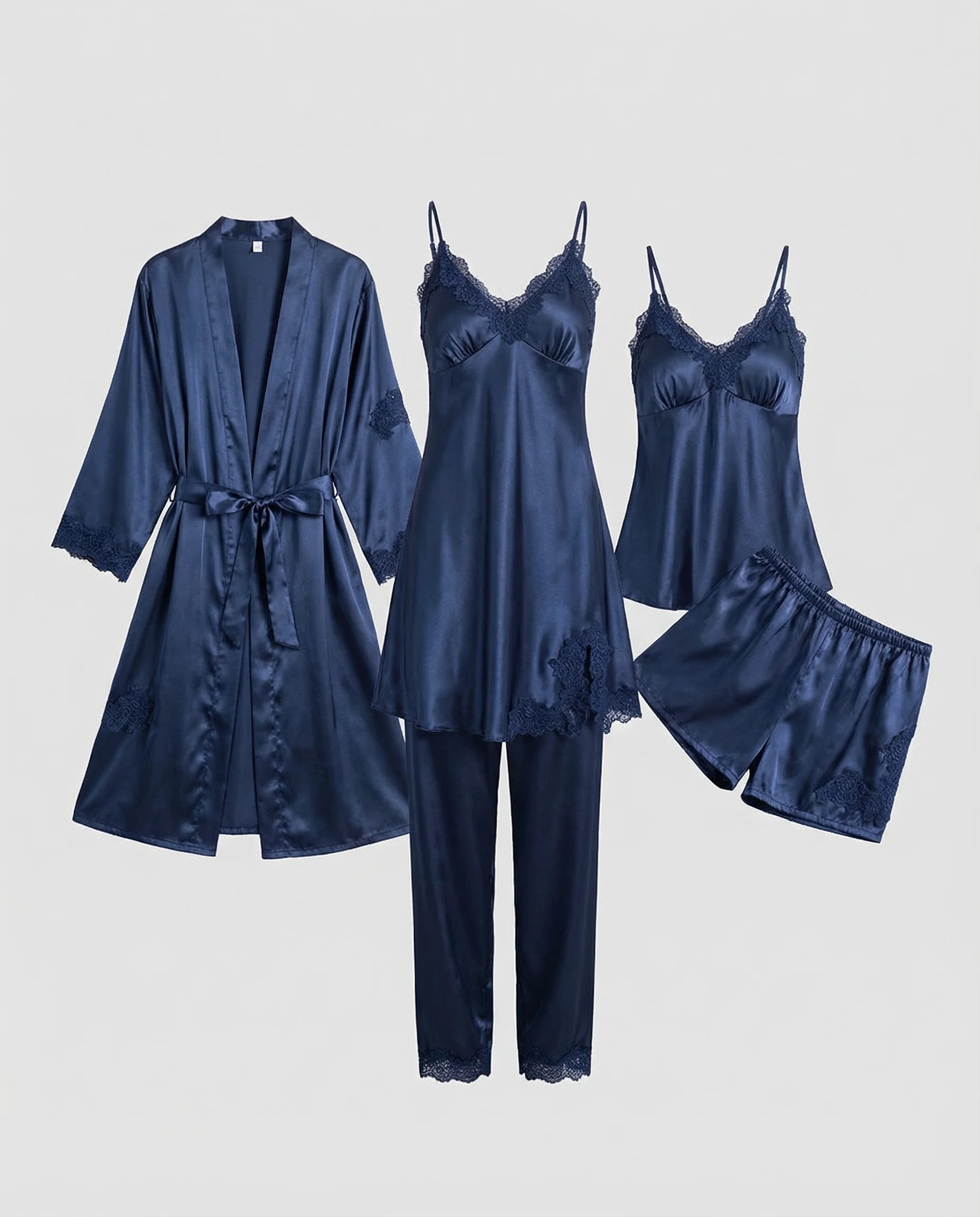 Damen Nachtwäsche Set 5-teilig mit Spitzenbesatz & Morgenmantel | Heidi-Mode - Image 5