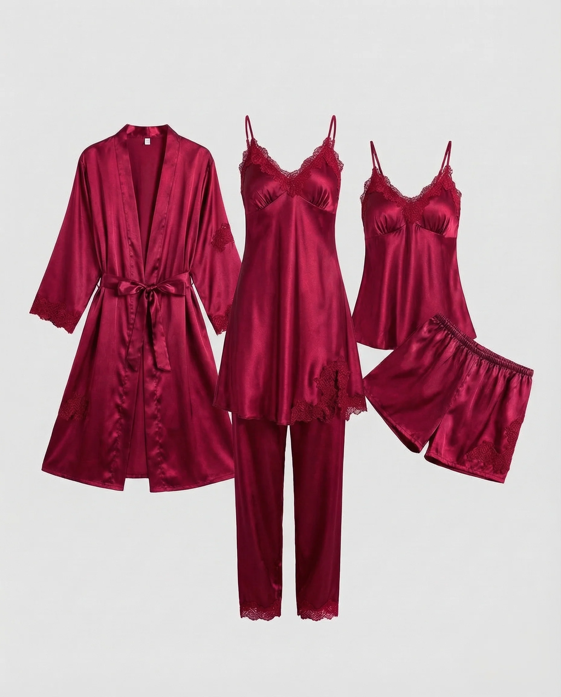 Damen Nachtwäsche Set 5-teilig mit Spitzenbesatz & Morgenmantel | Heidi-Mode - Image 6