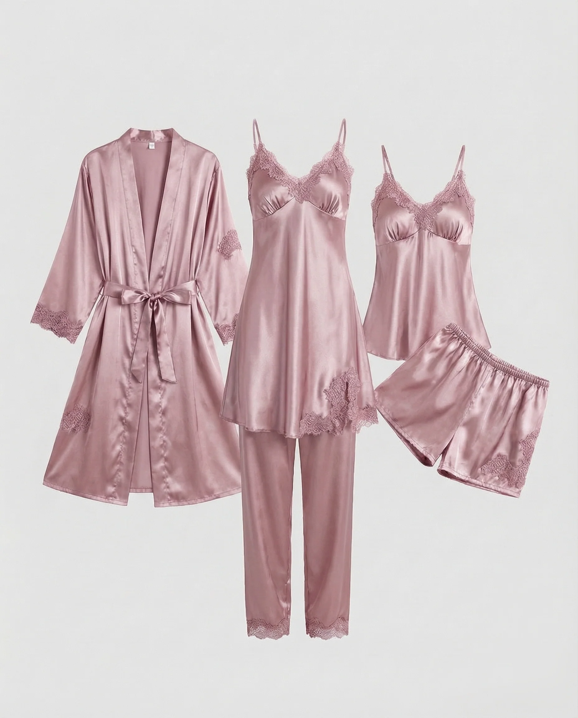 Damen Nachtwäsche Set 5-teilig mit Spitzenbesatz & Morgenmantel | Heidi-Mode - Image 7