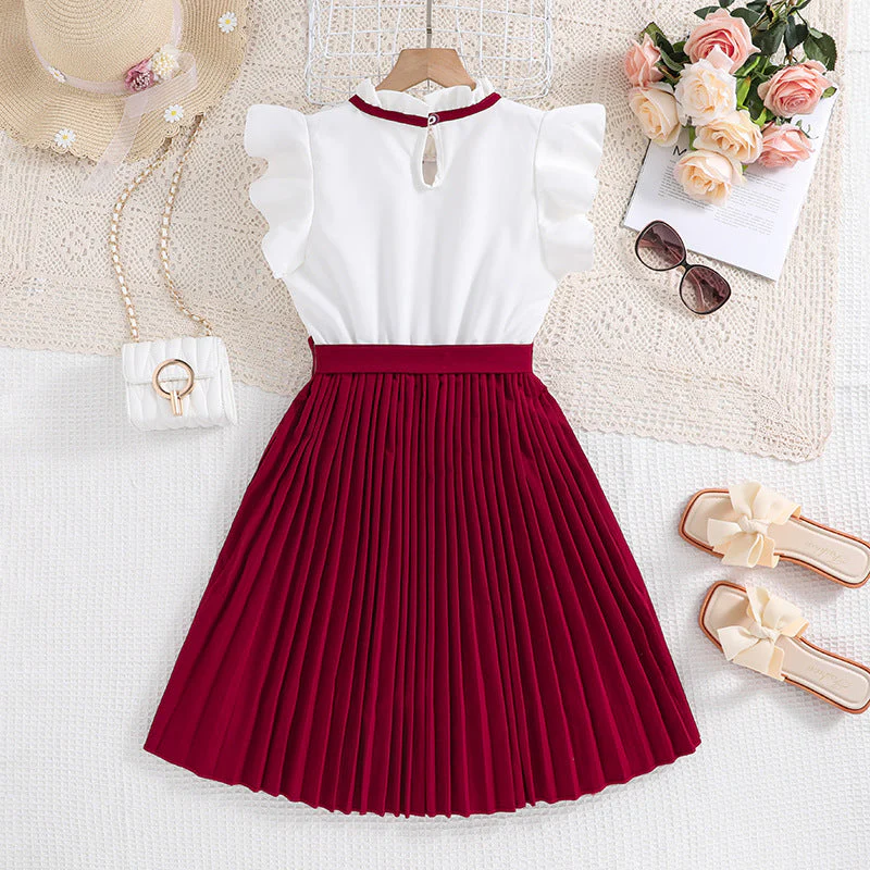 Mädchen Faltenrockkleid mit Puffärmeln und Taillenknoten Heidi-Mode - Image 2