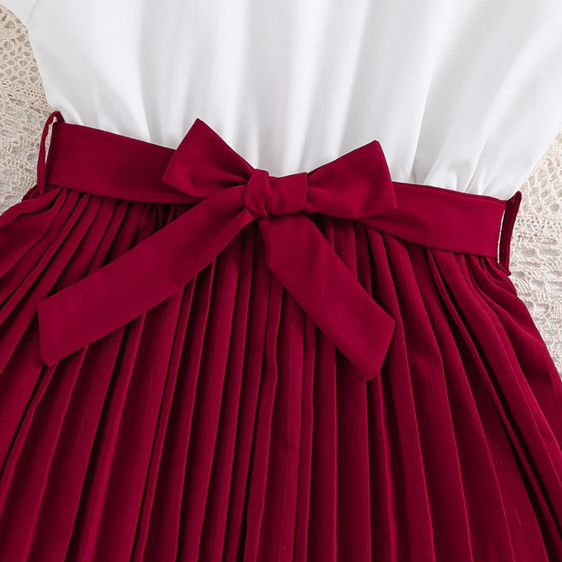 Mädchen Faltenrockkleid mit Puffärmeln und Taillenknoten Heidi-Mode - Image 4
