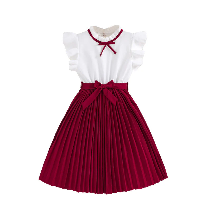 Mädchen Faltenrockkleid mit Puffärmeln und Taillenknoten Heidi-Mode - Image 5