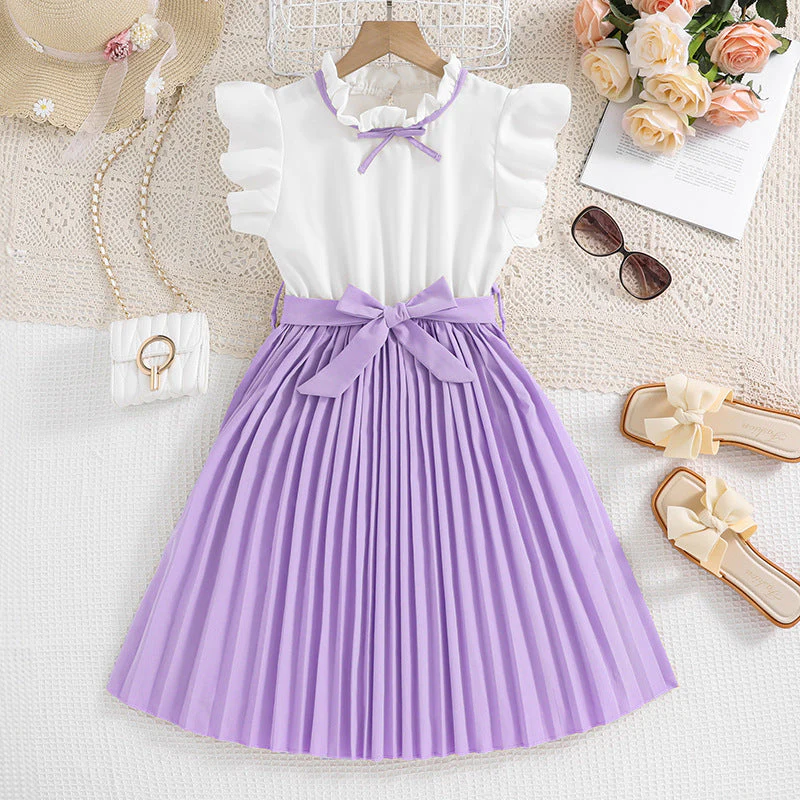 Mädchen Faltenrockkleid mit Puffärmeln und Taillenknoten Heidi-Mode - Image 7
