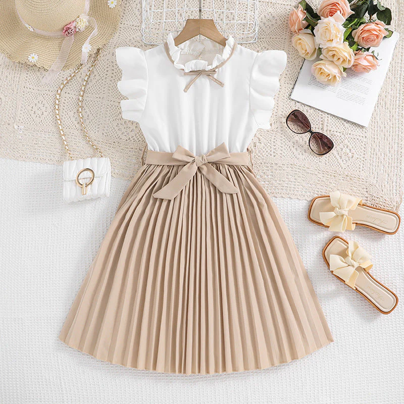 Mädchen Faltenrockkleid mit Puffärmeln und Taillenknoten Heidi-Mode - Image 8