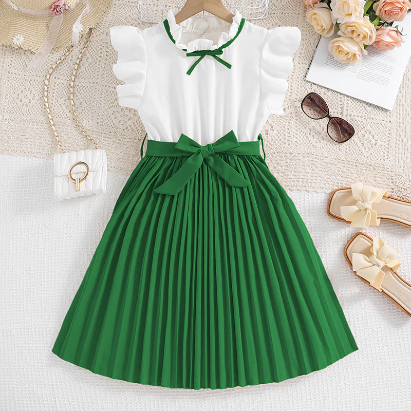 Mädchen Faltenrockkleid mit Puffärmeln und Taillenknoten Heidi-Mode - Image 9
