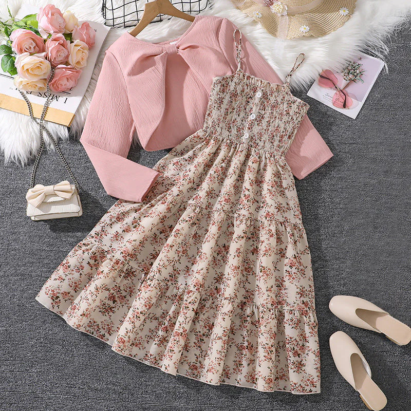 Mädchen Midi-Kleid mit Schickem Rüschensaum und Modischem Oberteil Heidi-Mode
