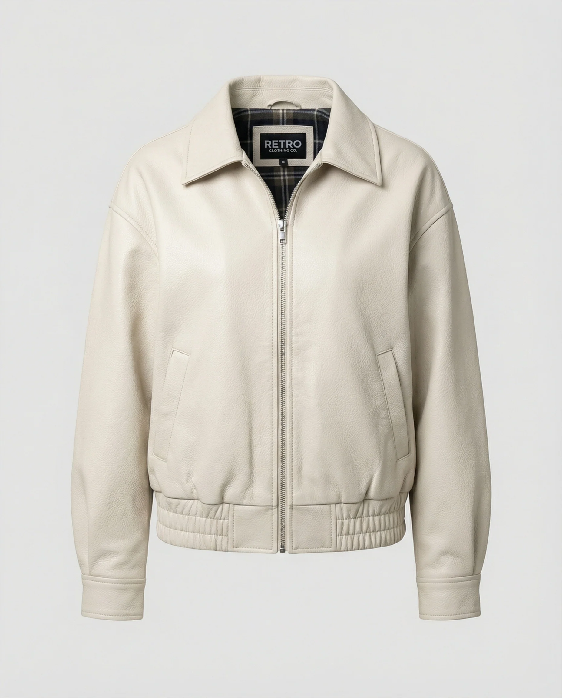 Damen Vintage Lederjacke Off-White Kurz geschnittene Motorradjacke - Image 6