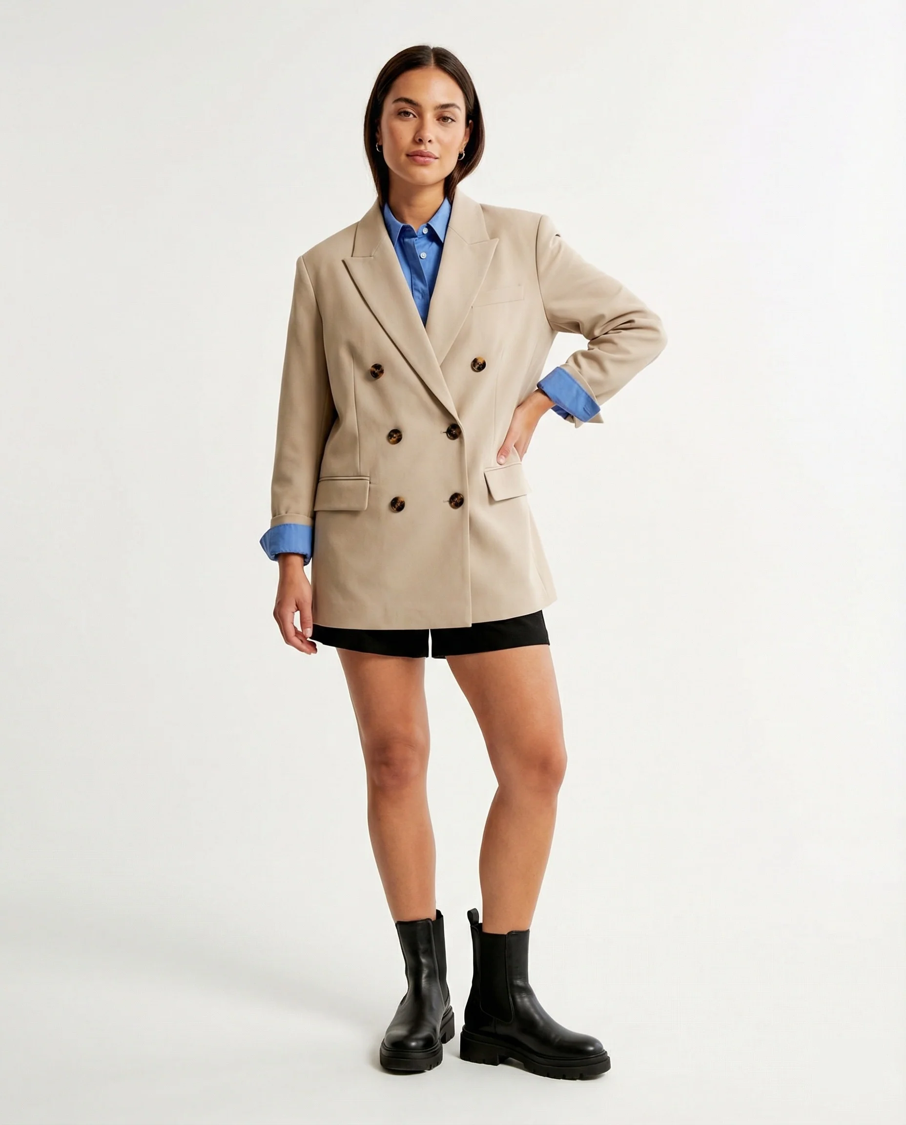 Moderner Damen Oversize Blazer Doppelreiher Grau Business Casual Anzugjacke - Image 3