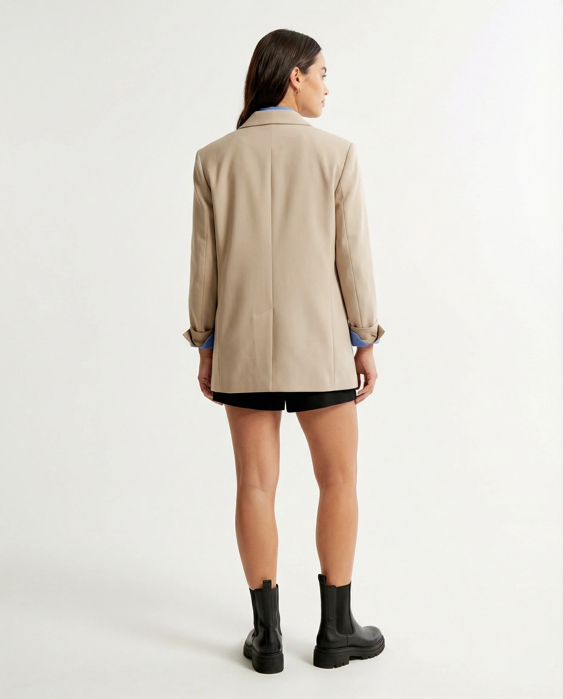 Moderner Damen Oversize Blazer Doppelreiher Grau Business Casual Anzugjacke - Image 4