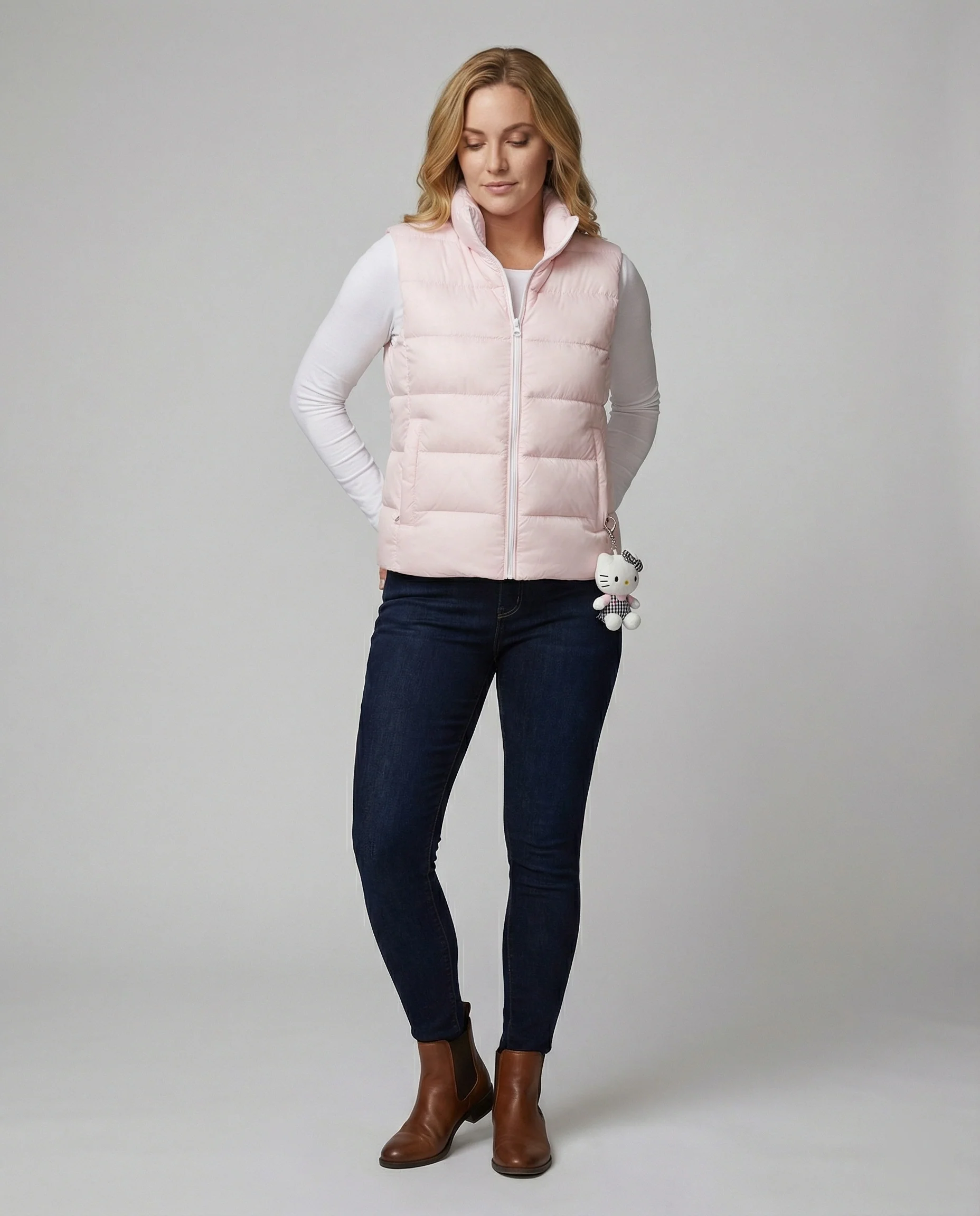 Modische Damen Weste Stehkragen Ärmellos Outdoor Jacke Pink - Image 2