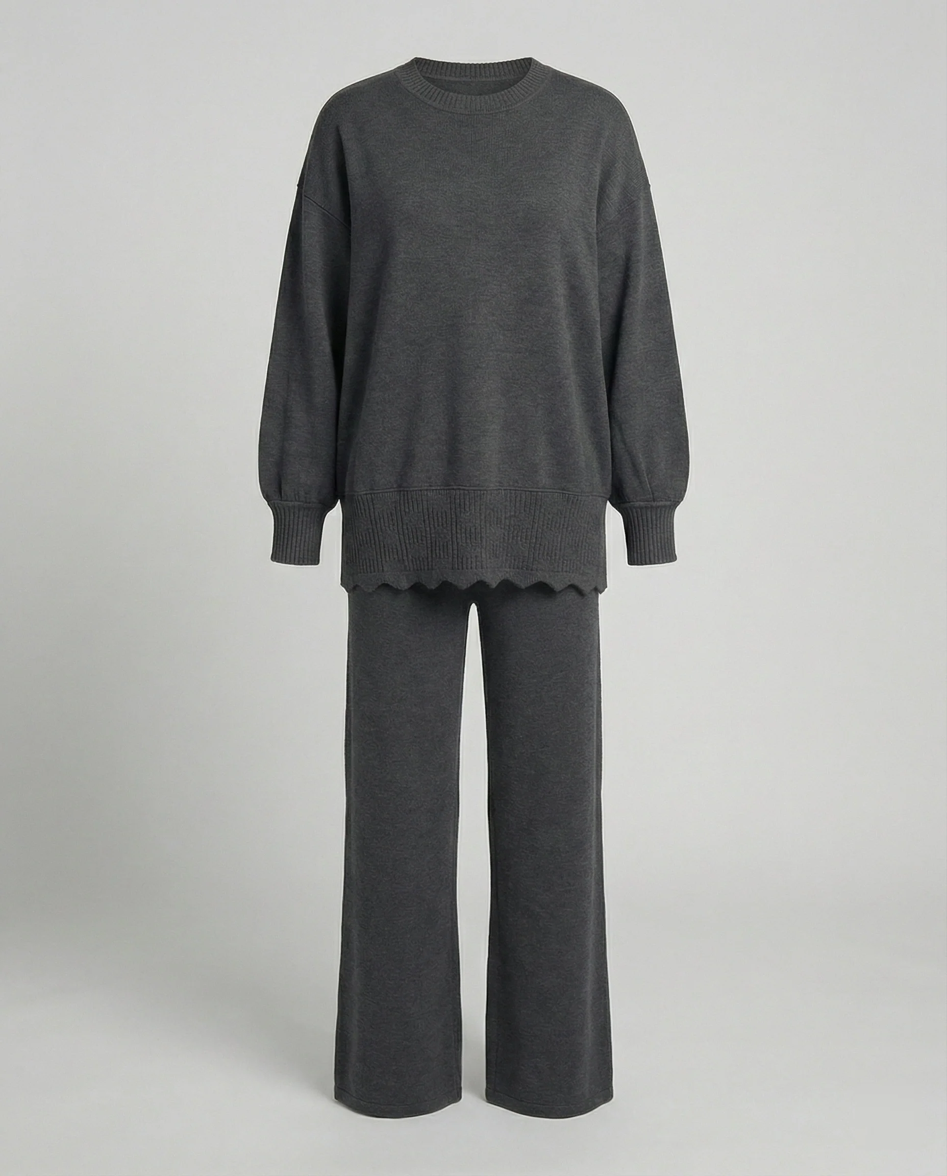 Modisches Strick-Sweatshirt und Sporthose Set für Damen Zweiteiler Grau - Image 4