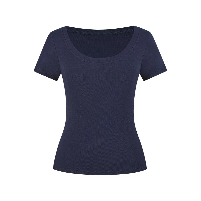 Damen T-Shirt U-Ausschnitt Slim-Fit Kurzarm Basic Crop Top - Image 10