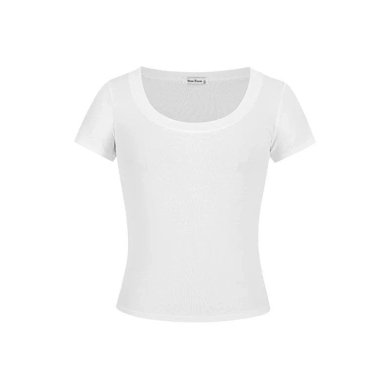 Damen T-Shirt U-Ausschnitt Slim-Fit Kurzarm Basic Crop Top - Image 15