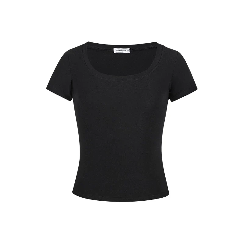 Damen T-Shirt U-Ausschnitt Slim-Fit Kurzarm Basic Crop Top - Image 16