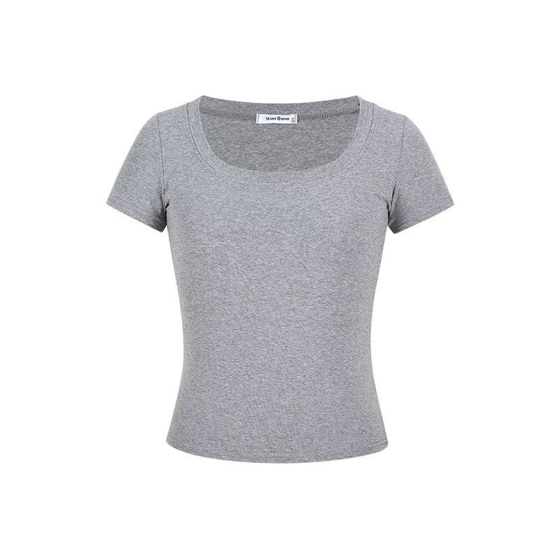 Damen T-Shirt U-Ausschnitt Slim-Fit Kurzarm Basic Crop Top - Image 17