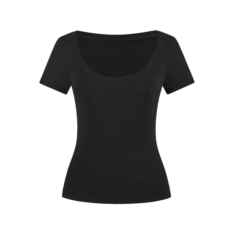 Damen T-Shirt U-Ausschnitt Slim-Fit Kurzarm Basic Crop Top - Image 6