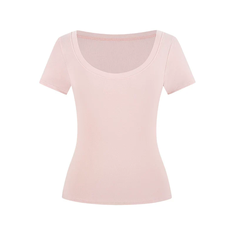 Damen T-Shirt U-Ausschnitt Slim-Fit Kurzarm Basic Crop Top - Image 7