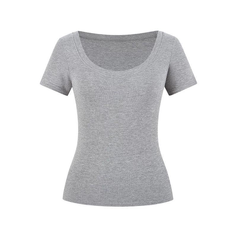 Damen T-Shirt U-Ausschnitt Slim-Fit Kurzarm Basic Crop Top - Image 9