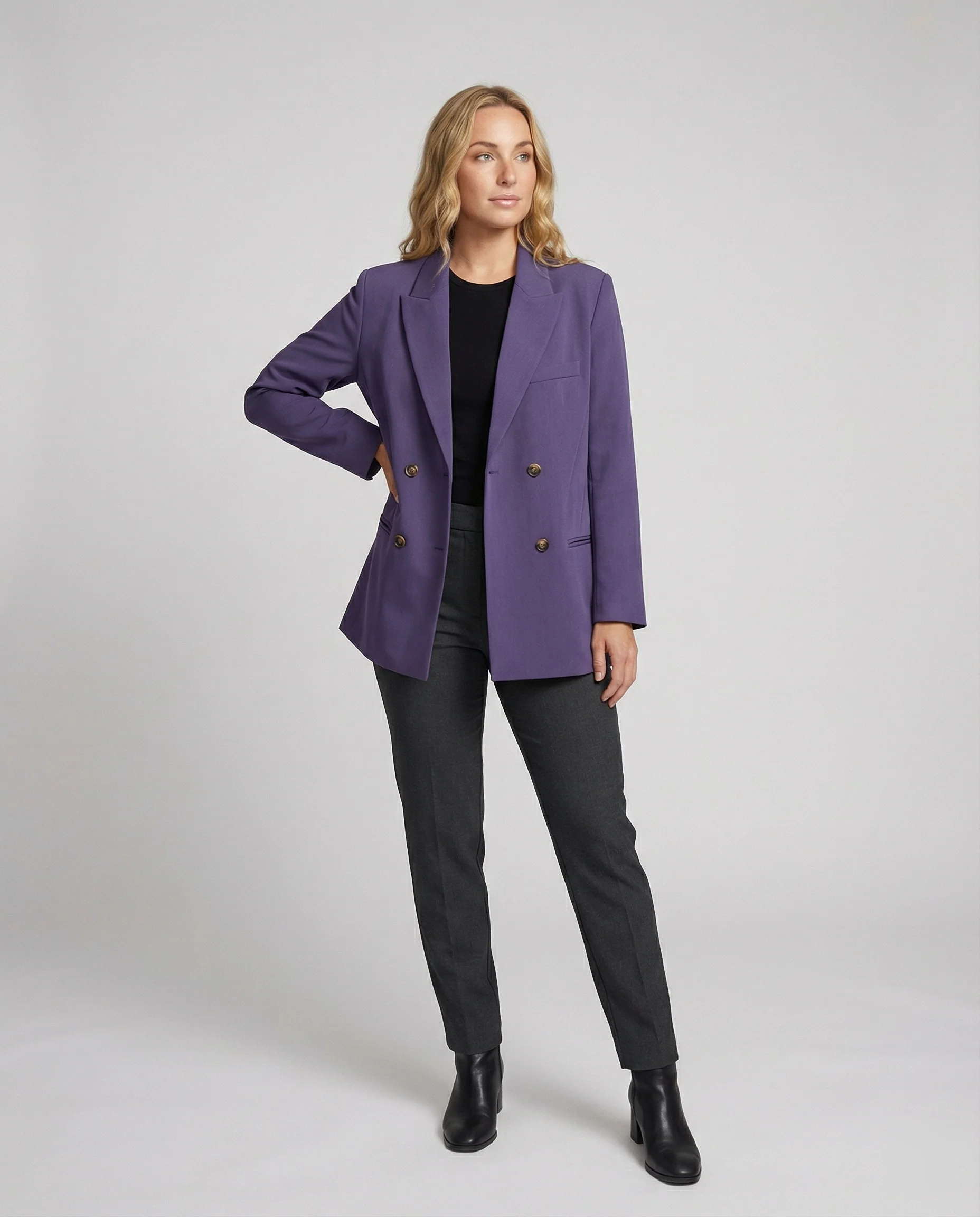 Oversize Damen Blazer Retro Violett Lockerer Schnitt Business Jacke - Image 3