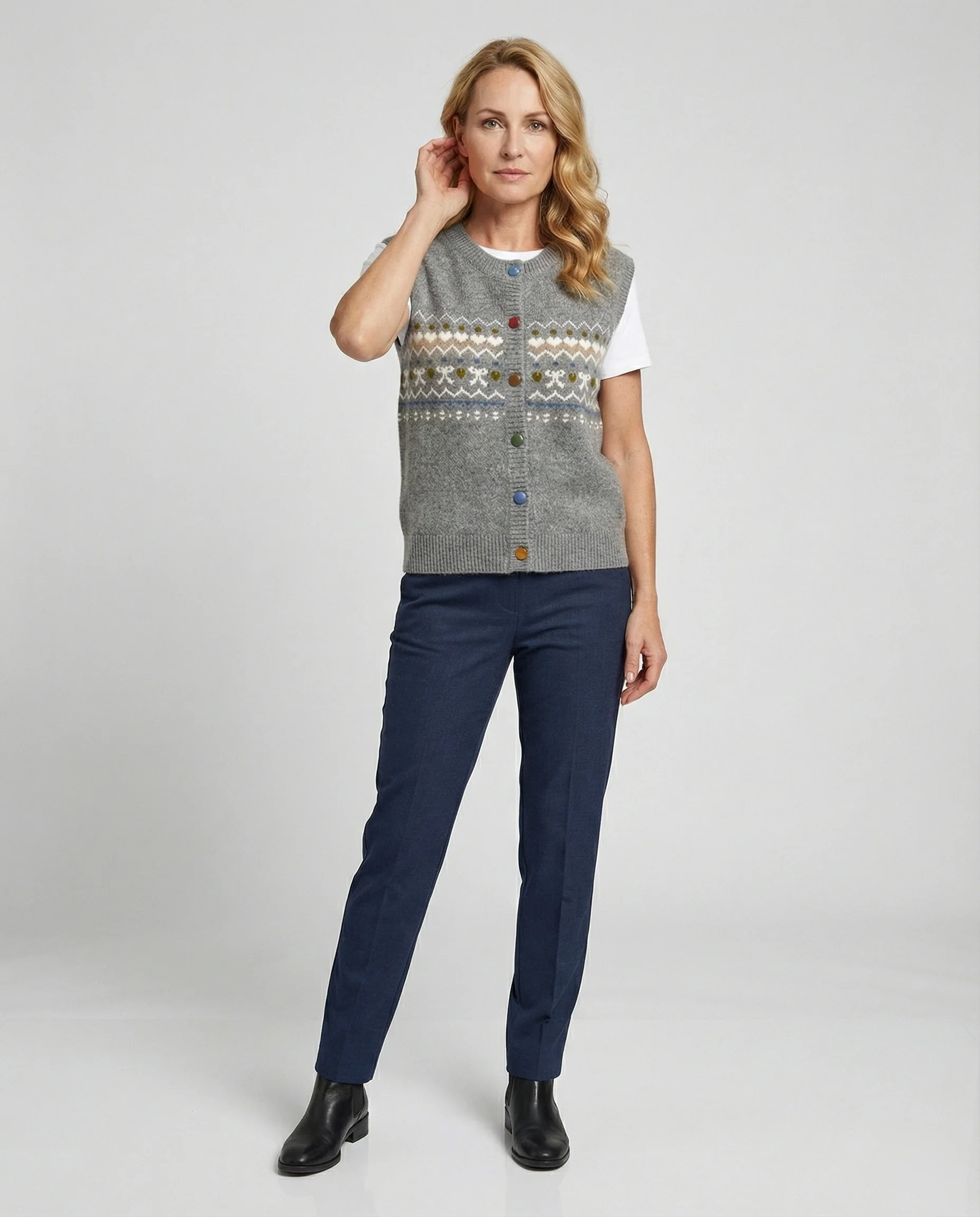 Retro Jacquard Strickweste für Damen im lässigen Oversize Vintage Look - Image 3
