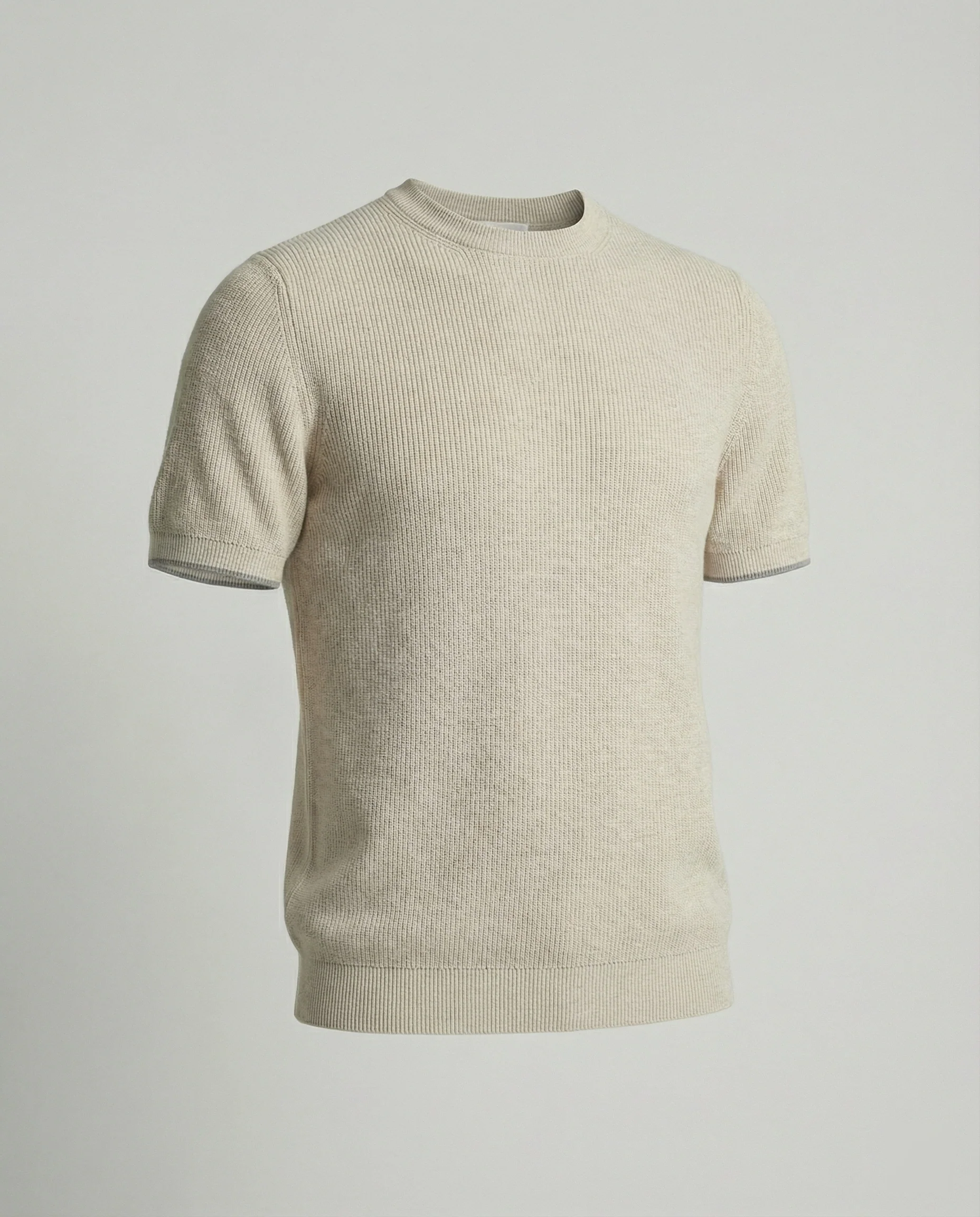 Retro Leinen Tencel Strick T-Shirt Unisex Cleanfit Khaki Casual - Image 4