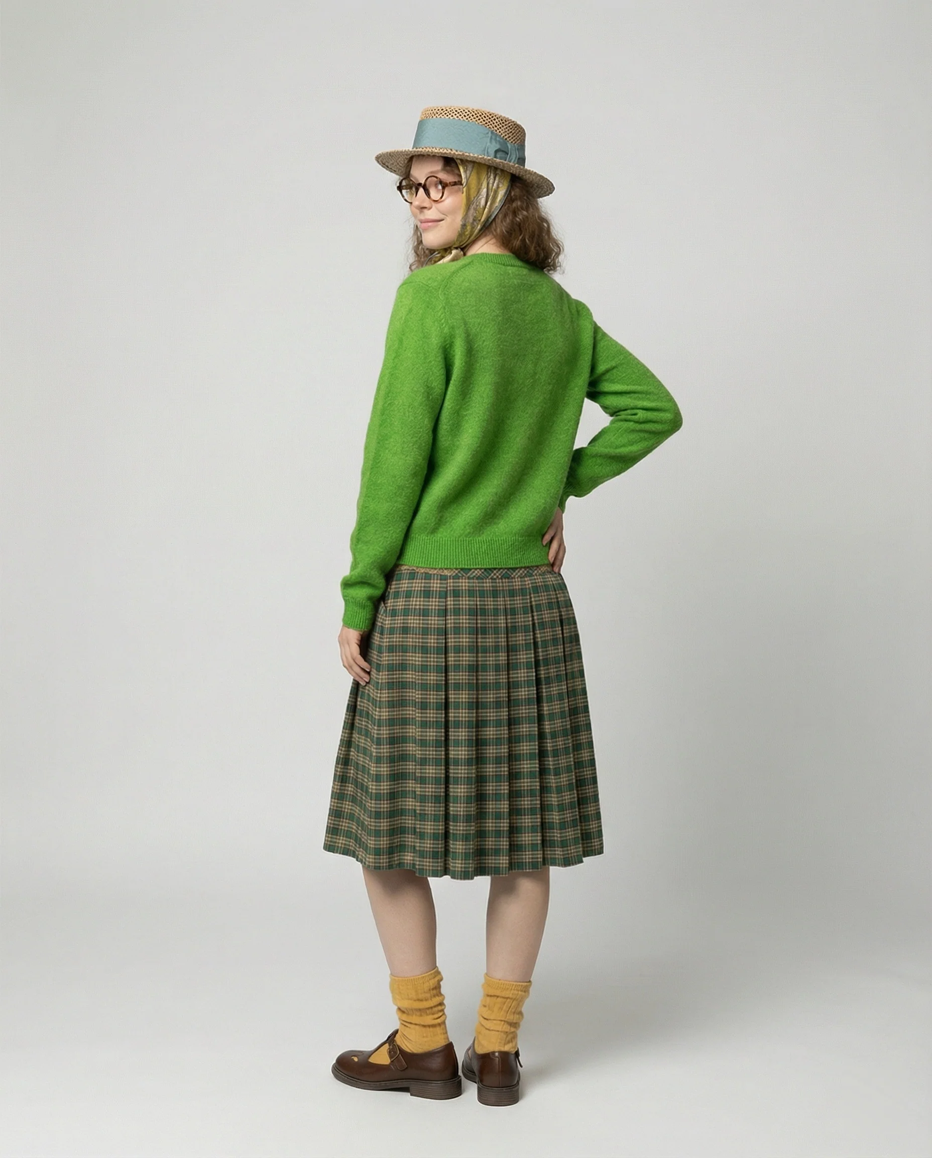Retro Strickjacke Grün mit Perlenknöpfen Slim Fit Cardigan - Image 4