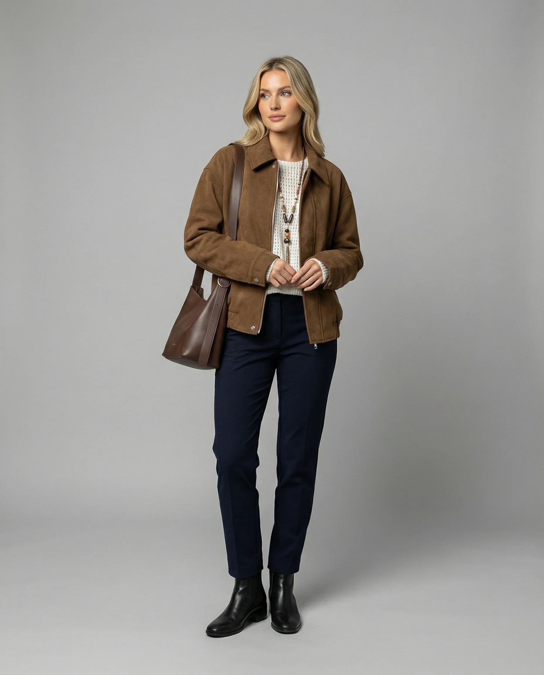Retro Wildleder-Optik Jacke Damen Herbst Oversize Braun Kurzmantel - Image 3