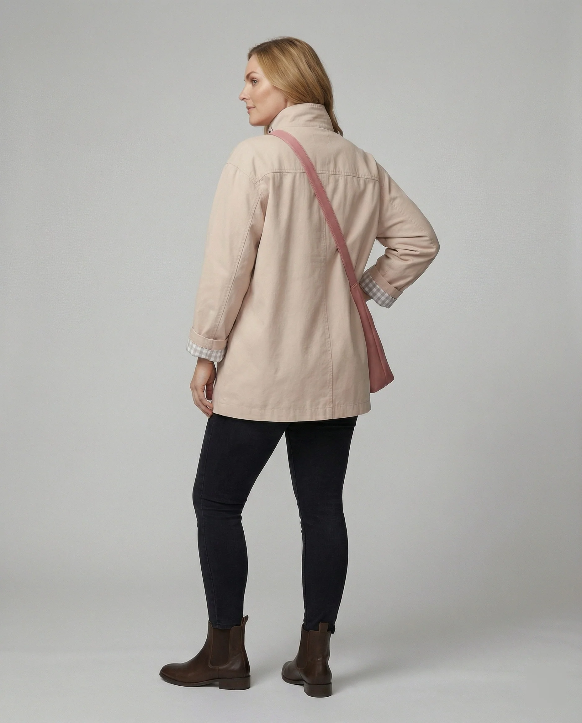Rosa Trenchcoat Damen Kurze Herbstjacke Lockerer Schnitt Modisches Design - Image 4