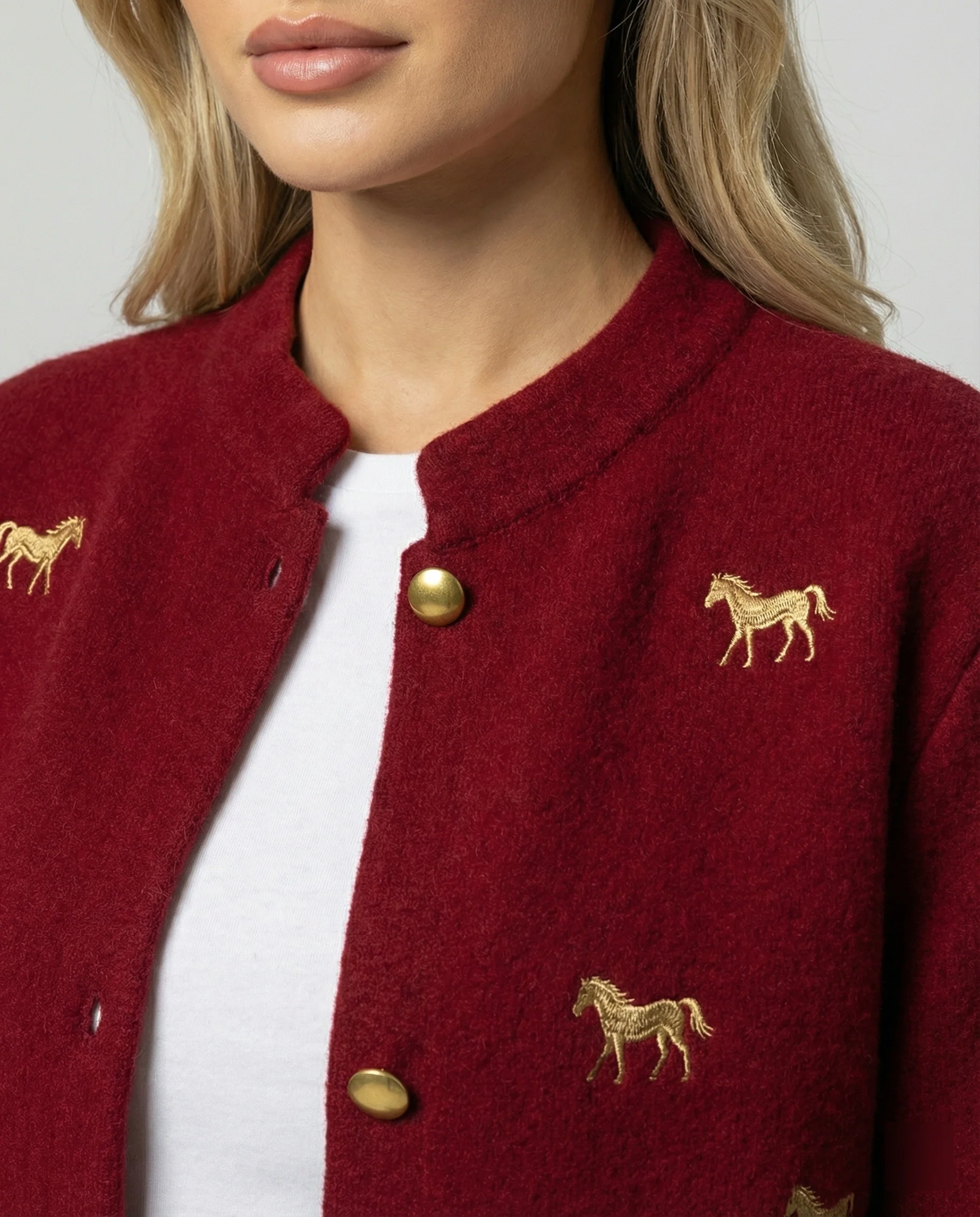 Rote Bestickte Wolljacke im New Chinese Style Kurz Schnitt - Image 2