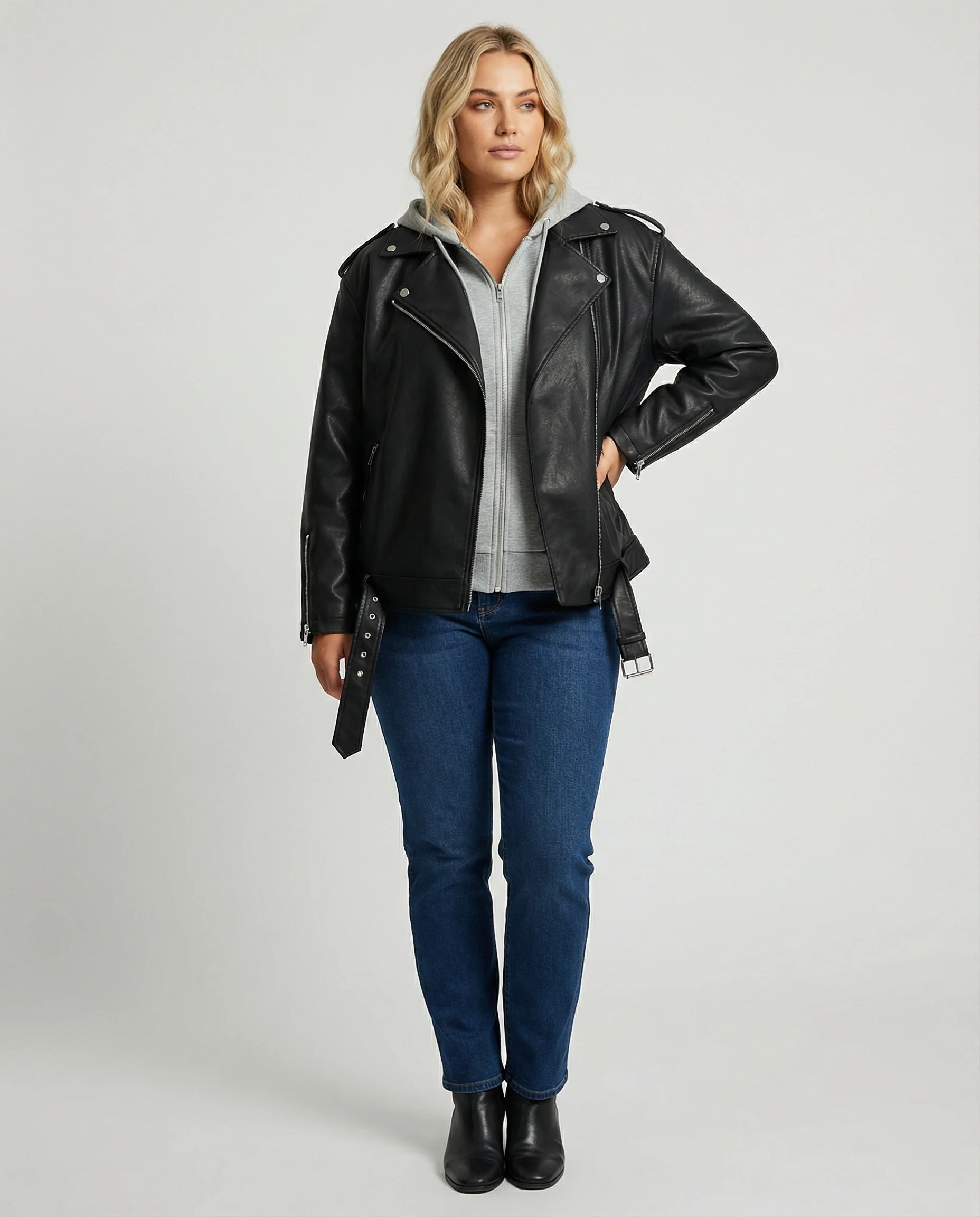 Schwarze Damen Lederjacke mit Daunenfutter Kurze Frühlingsjacke High-End Design - Image 4