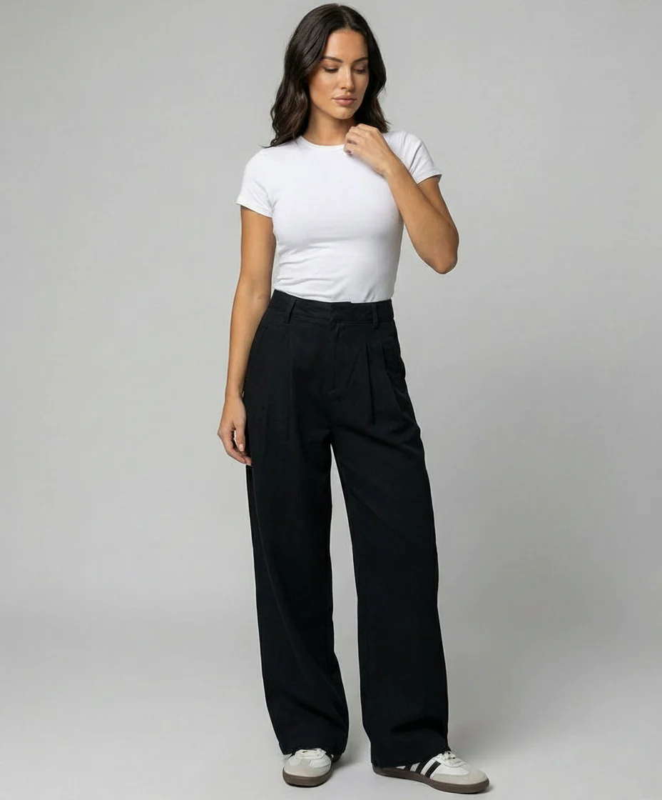 Schwarze High Waist Jeans Übergröße Lockerer Schnitt Gerade Damen Hose - Image 3