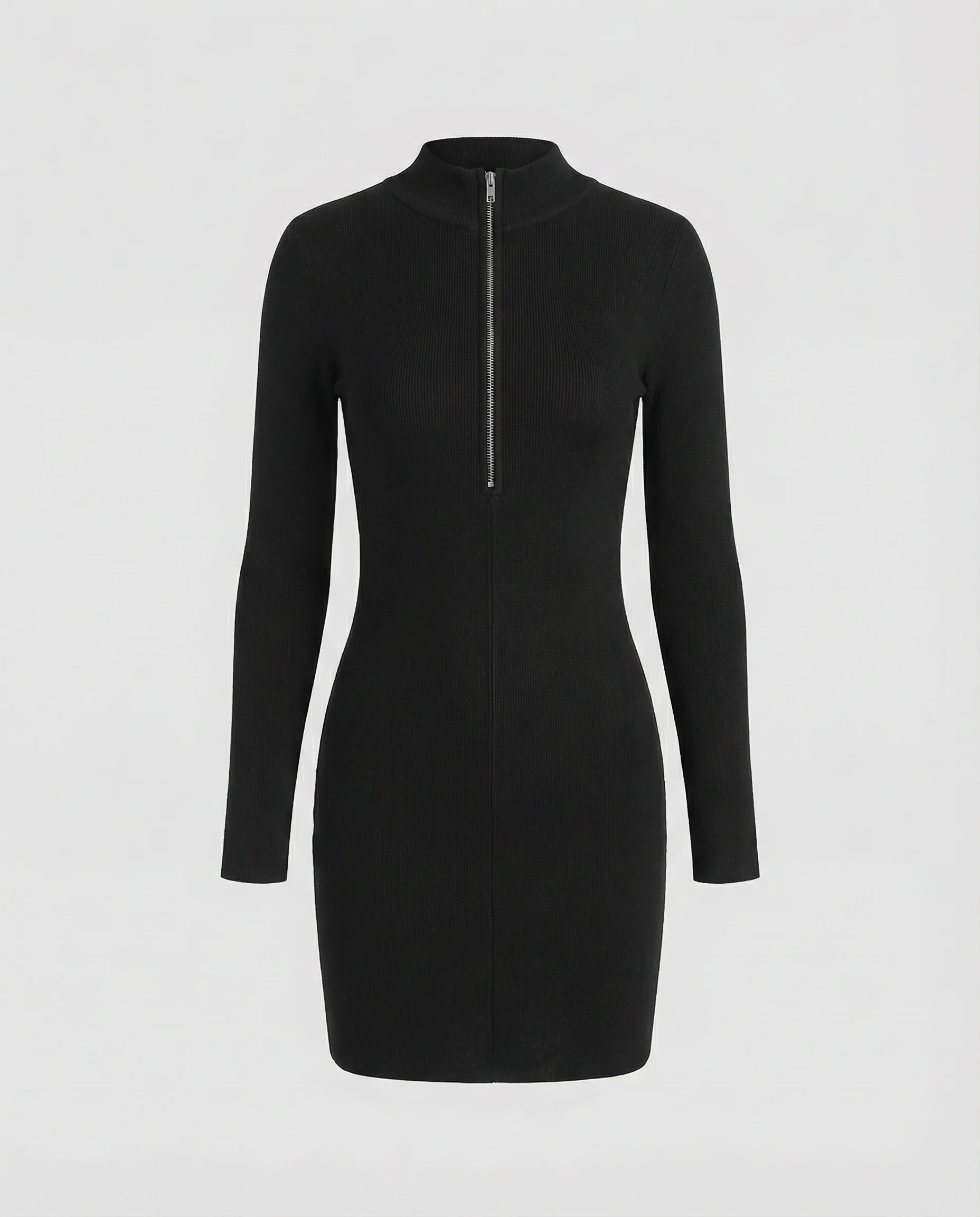 Sexy Schwarzes Figurbetontes Kleid mit Stretch und Stehkragen - Image 6