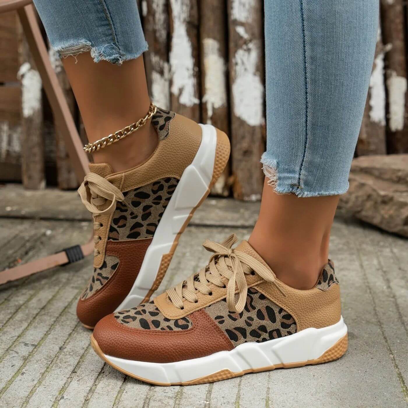 Damen Sneakers Leopard Druck Bequeme Passform Heidi Mode - Image 3