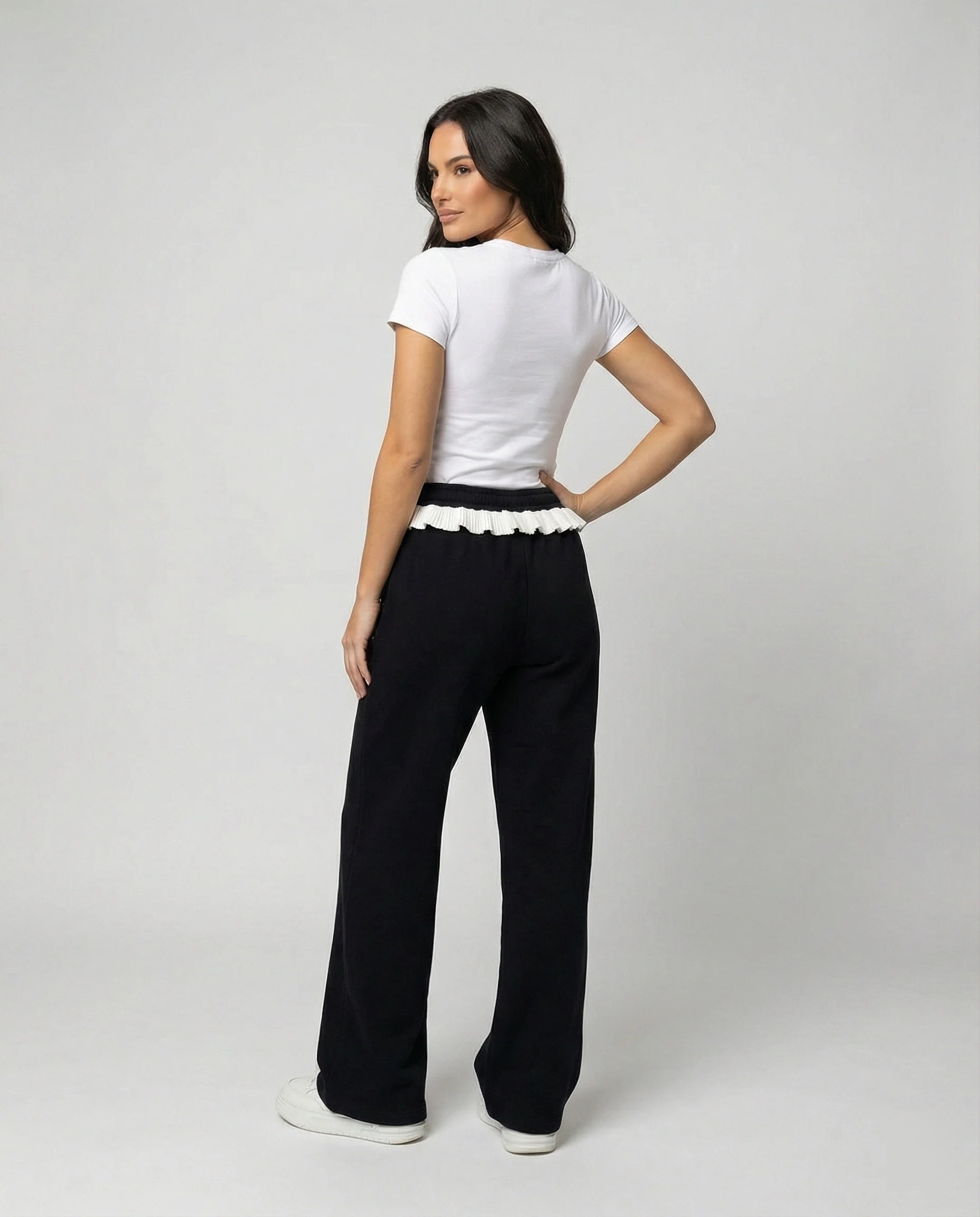 Stilvolle Damen Herbsthose mit hoher Taille und weitem geradem Bein - Image 4