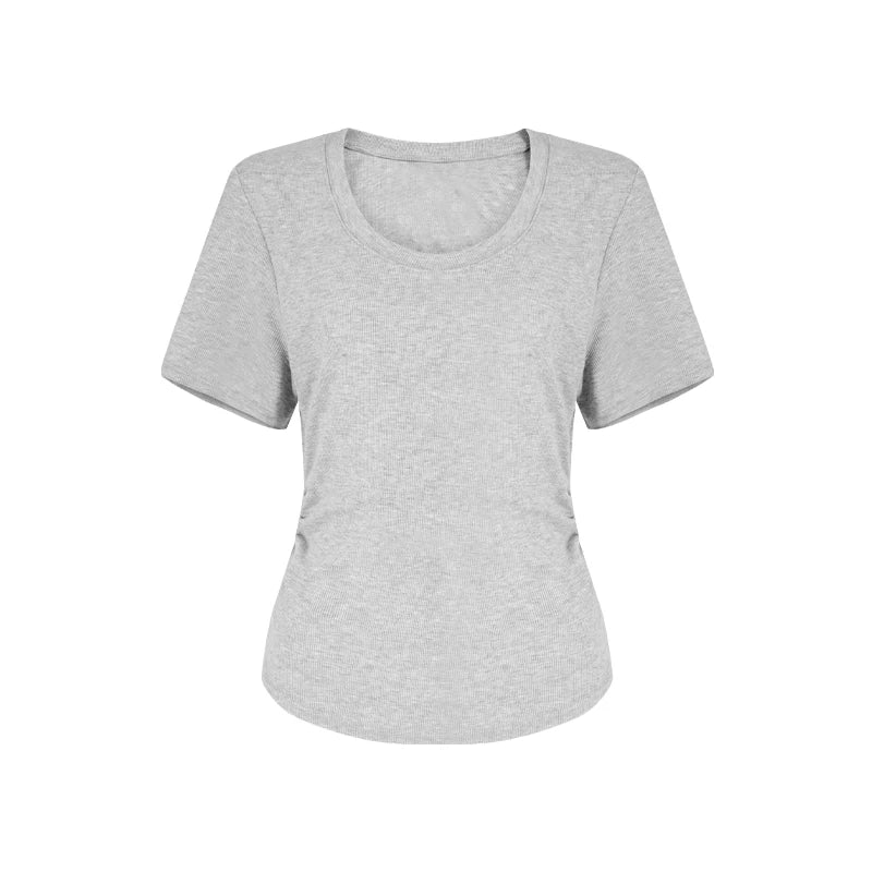 Tailliertes Damen Sommer T-Shirt Kurzarm U-Ausschnitt Baumwolle - Image 5