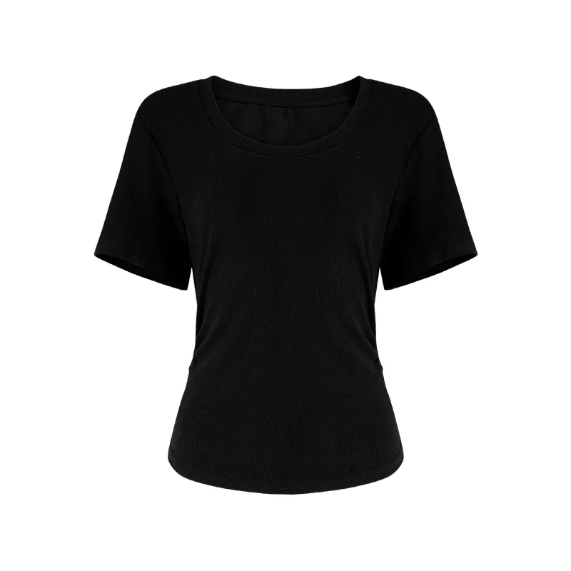 Tailliertes Damen Sommer T-Shirt Kurzarm U-Ausschnitt Baumwolle - Image 8