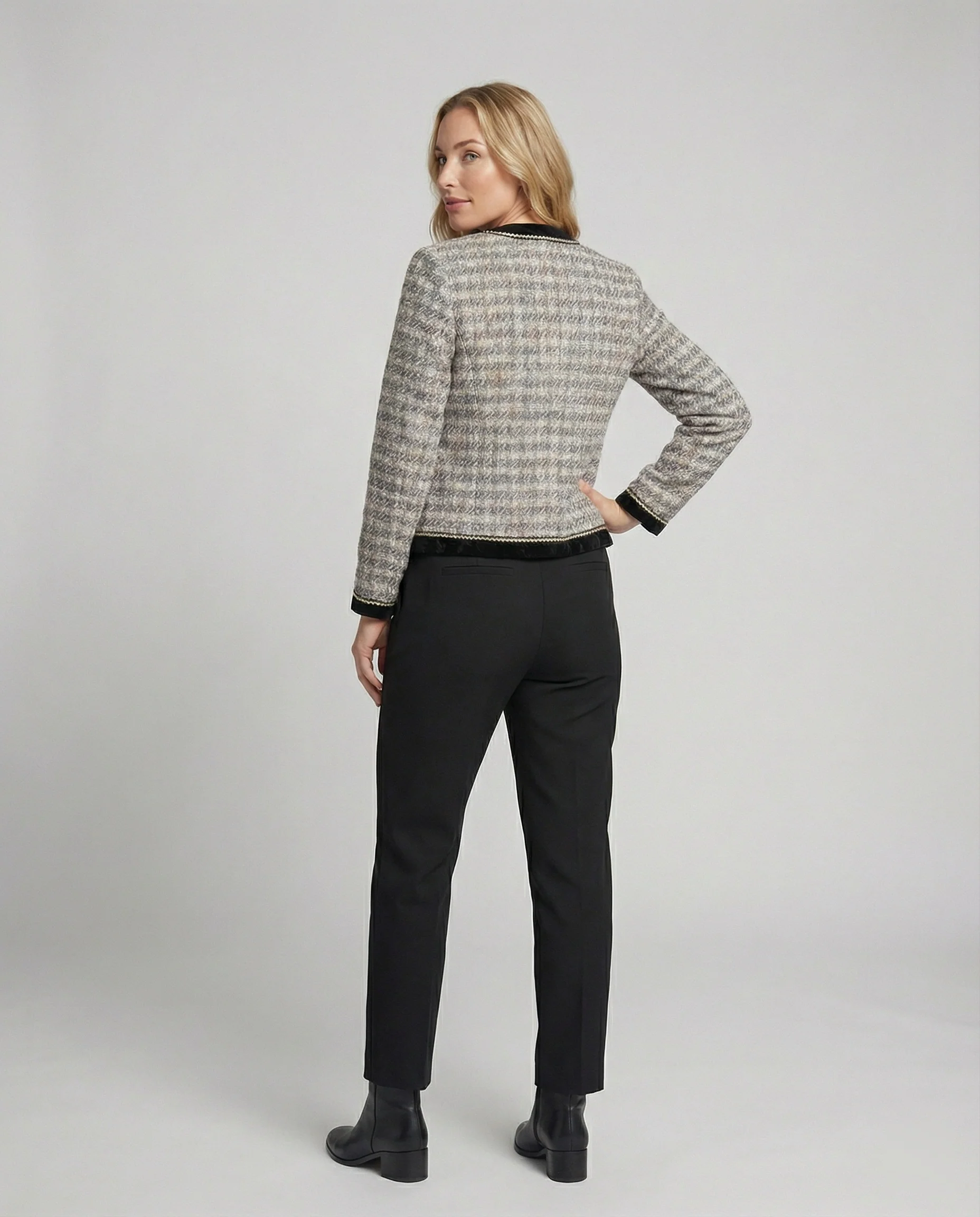 Tweed-Blazer im Bouclé-Look mit Samtbesatz und schlanker Anzughose Heidi Mode - Image 2