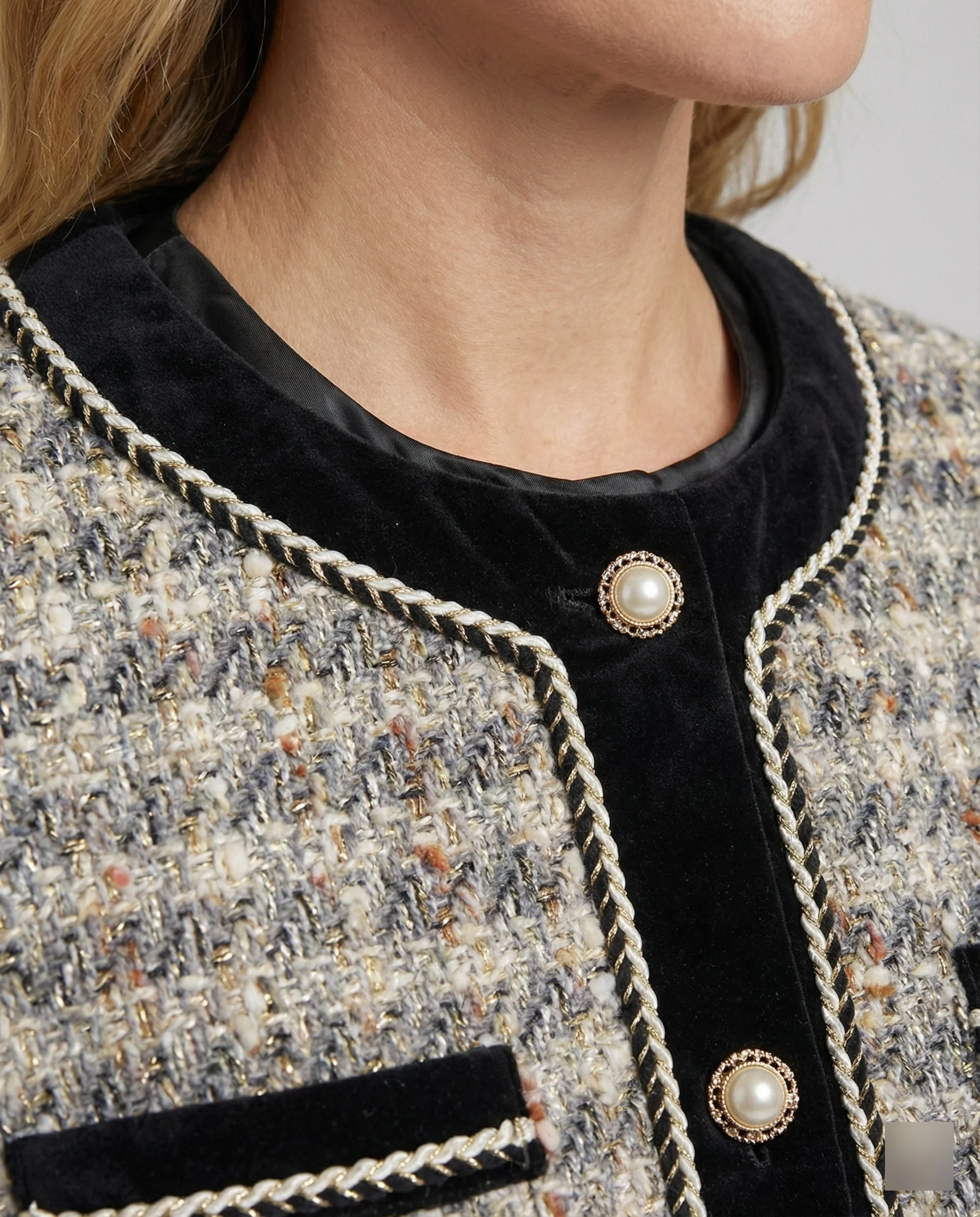 Tweed-Blazer im Bouclé-Look mit Samtbesatz und schlanker Anzughose Heidi Mode - Image 5