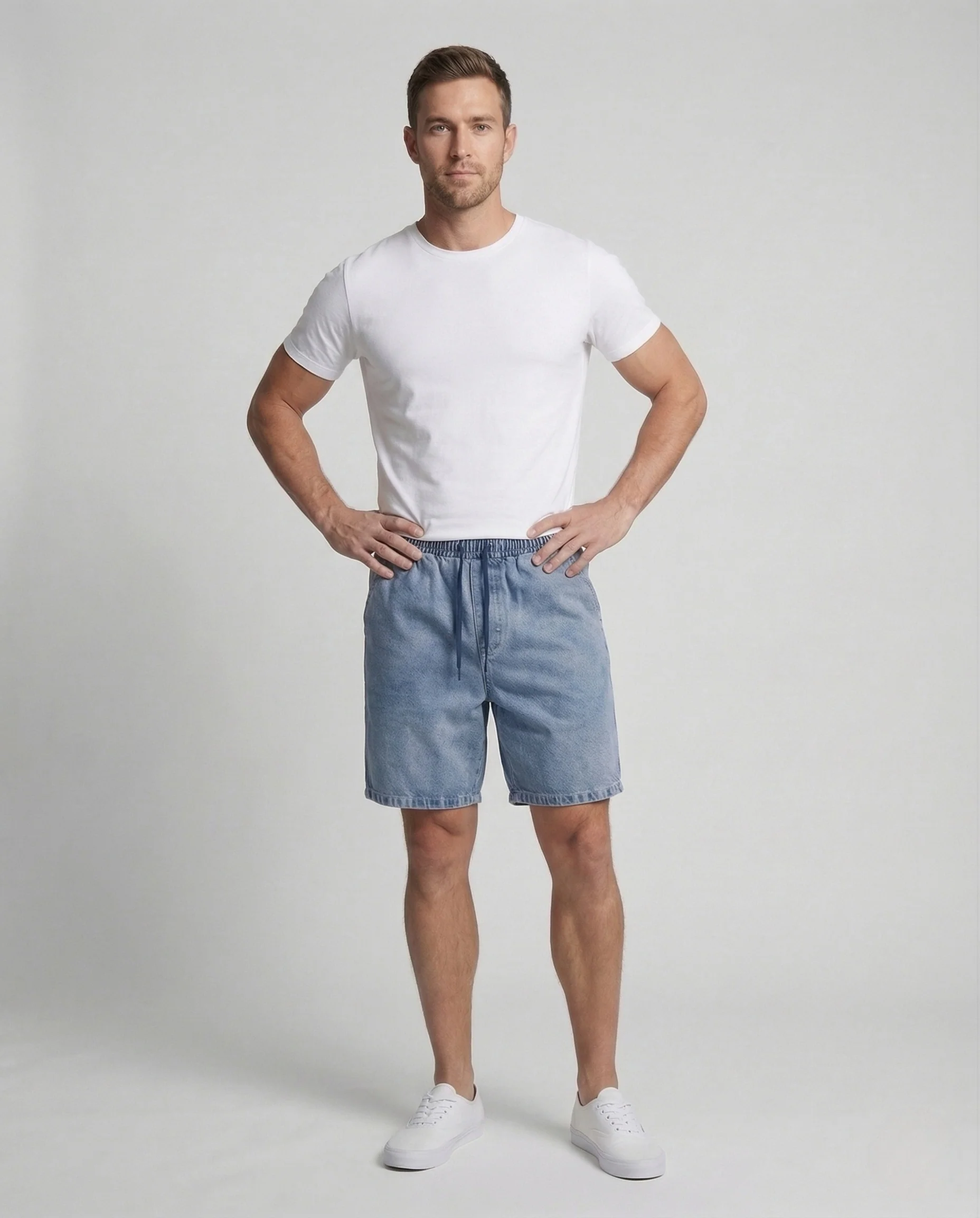 Unisex Jeans Shorts Elastischer Bund Tunnelzug - Image 2