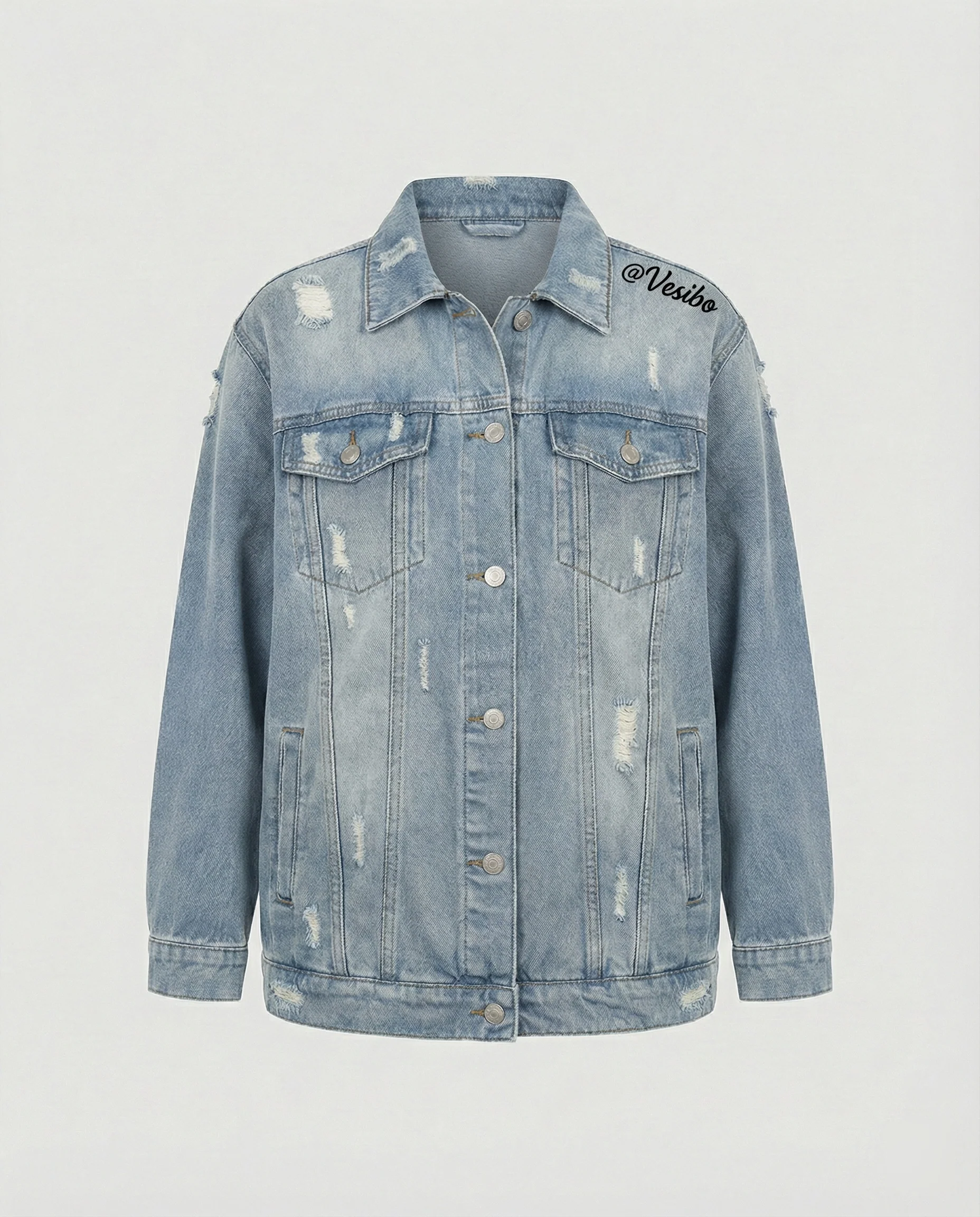 Locker sitzende Jeansjacke mit ausgefransten Details, Metallknopfleiste und aufgesetzten Brusttaschen Heidi-Mode - Image 7