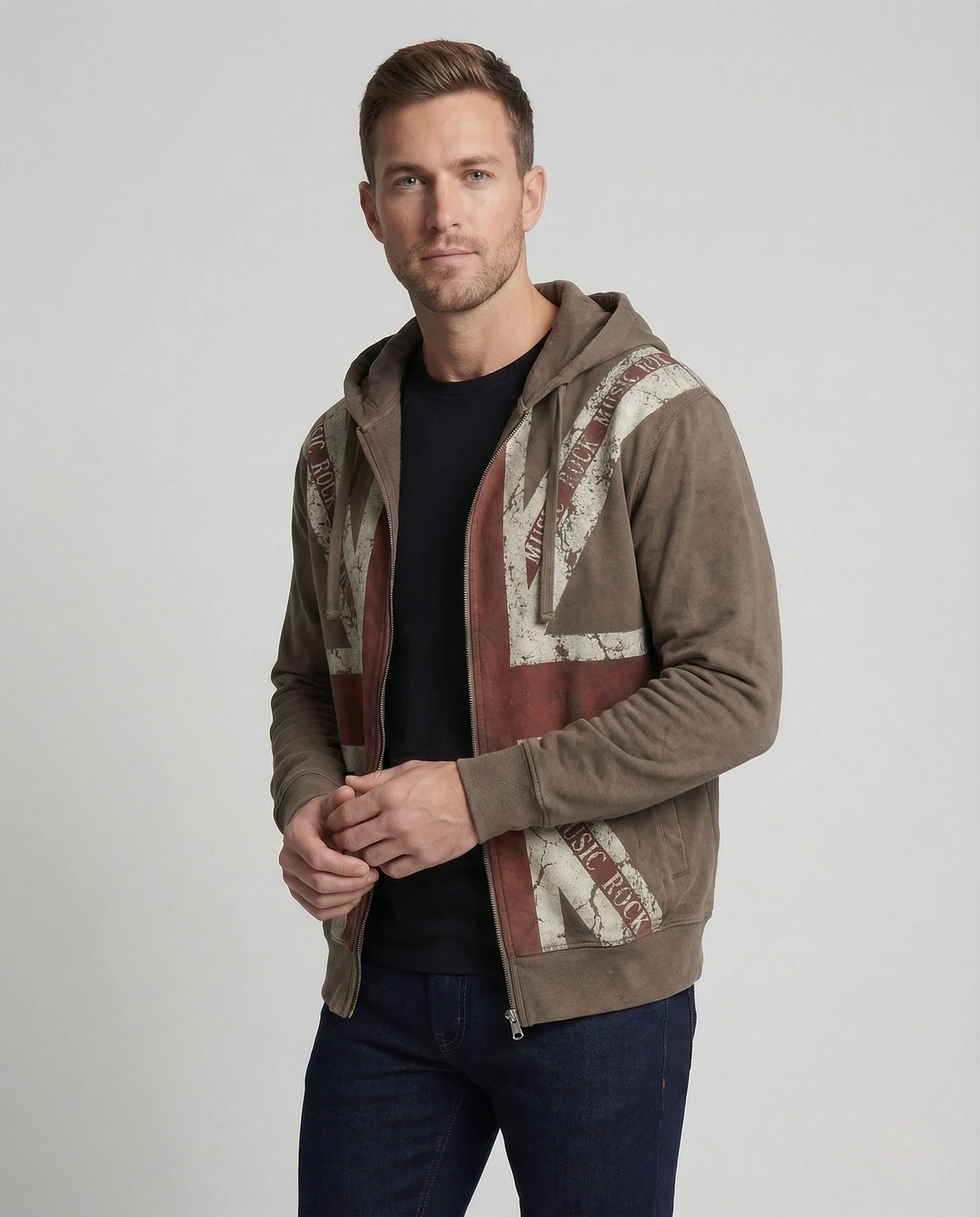 Unisex Vintage Hoodie Zipjacke mit Flaggenprint - Image 2
