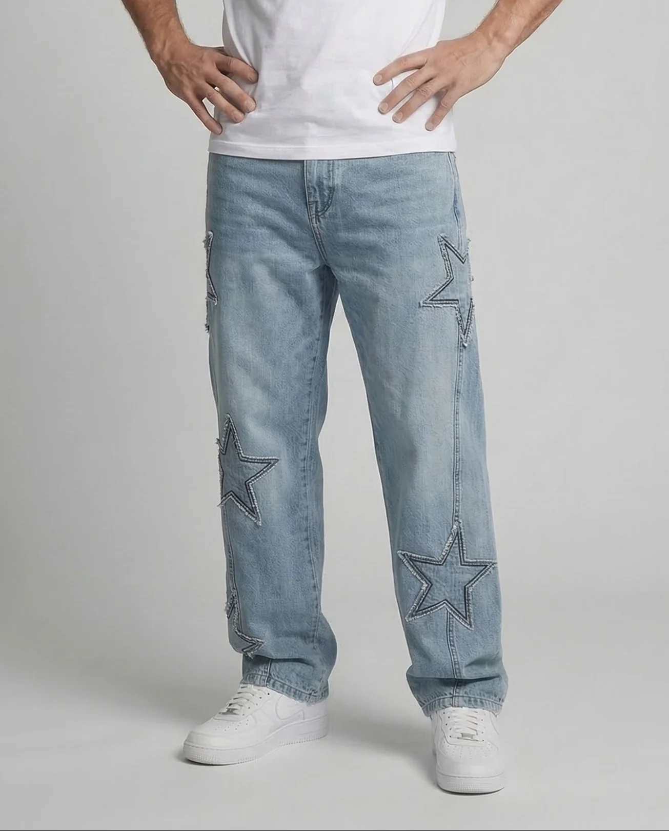 Unisex Jeans Weit Sternapplikation - Image 2