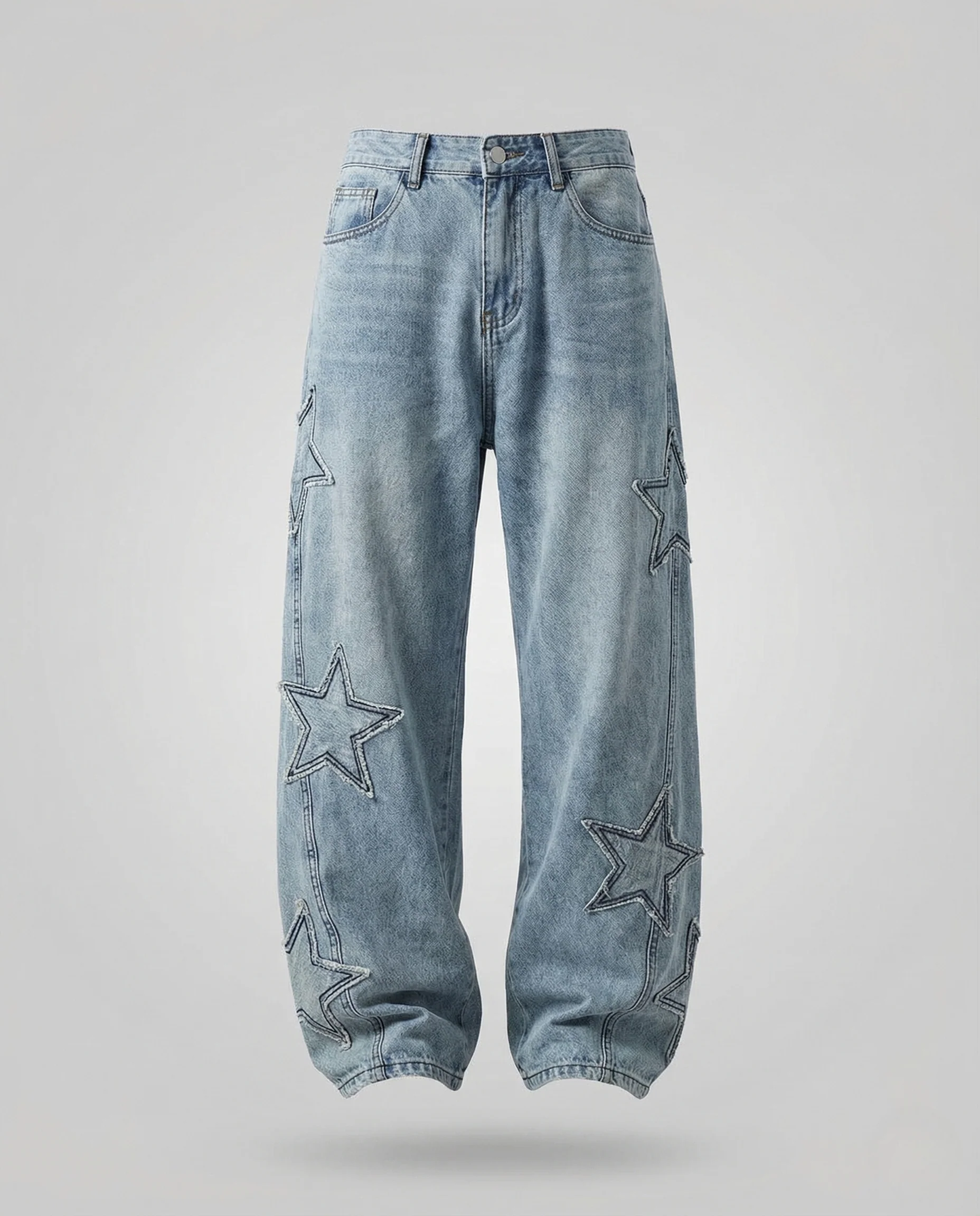 Unisex Jeans Weit Sternapplikation - Image 5
