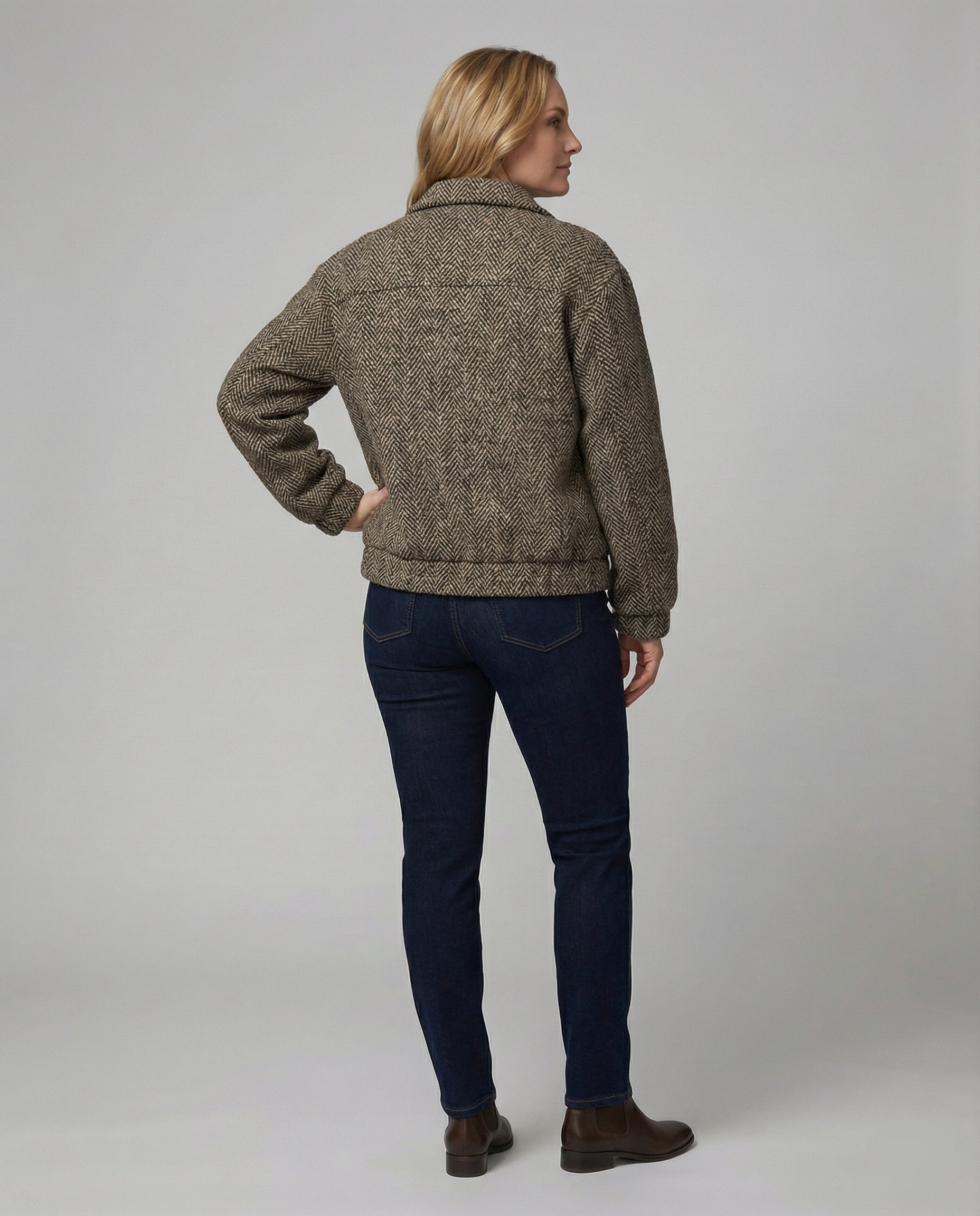 Weit geschnittener Wollblouson mit Fischgrätstruktur, Reißverschluss und elastischen Bündchen Heidi-Mode - Image 2