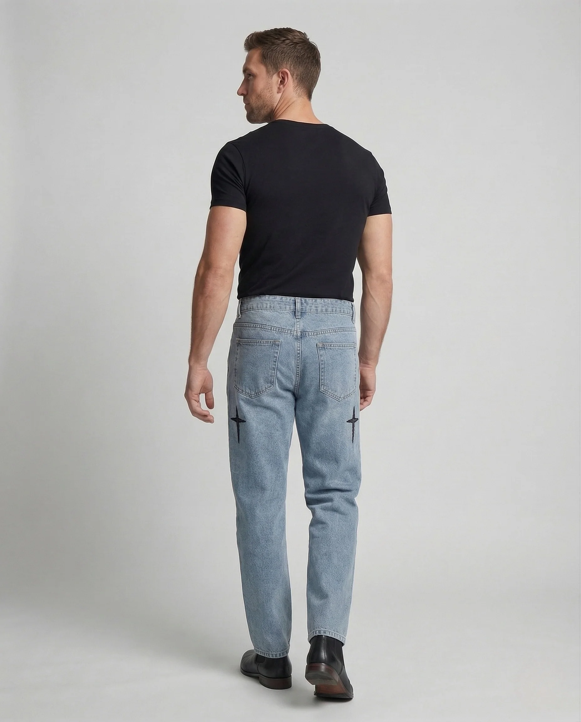 Unisex Baggy Jeans Kreuzstickerei Tiefer Schritt - Image 3