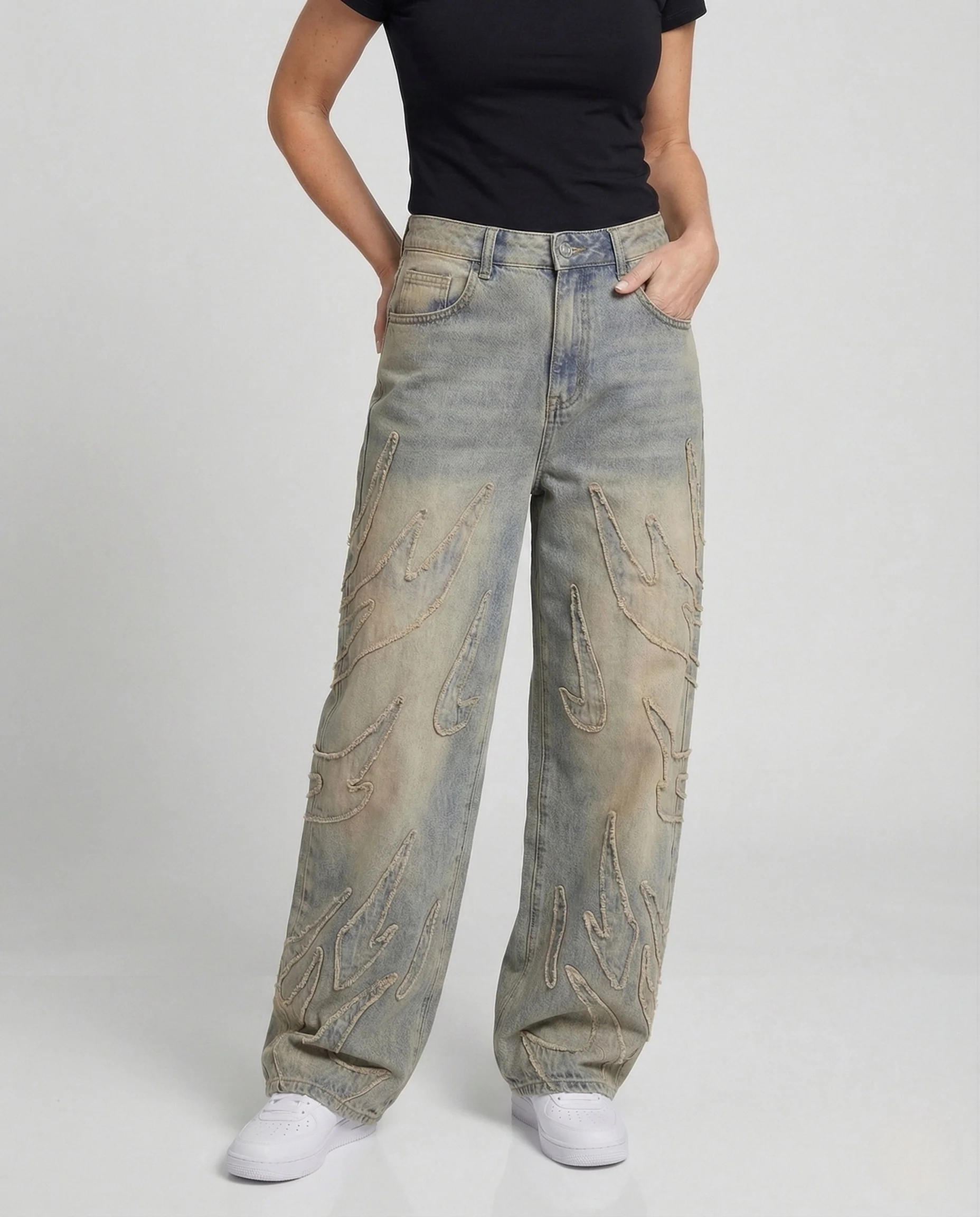Unisex Destroy Jeans weit mit Cutouts und Fransen - Image 2